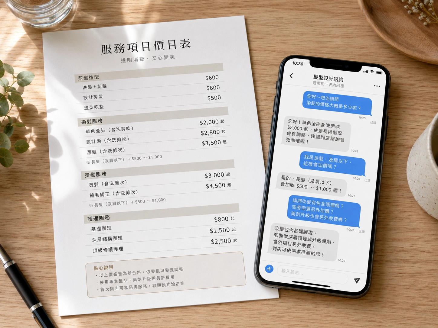 價目表+預約私訊,強調透明報價