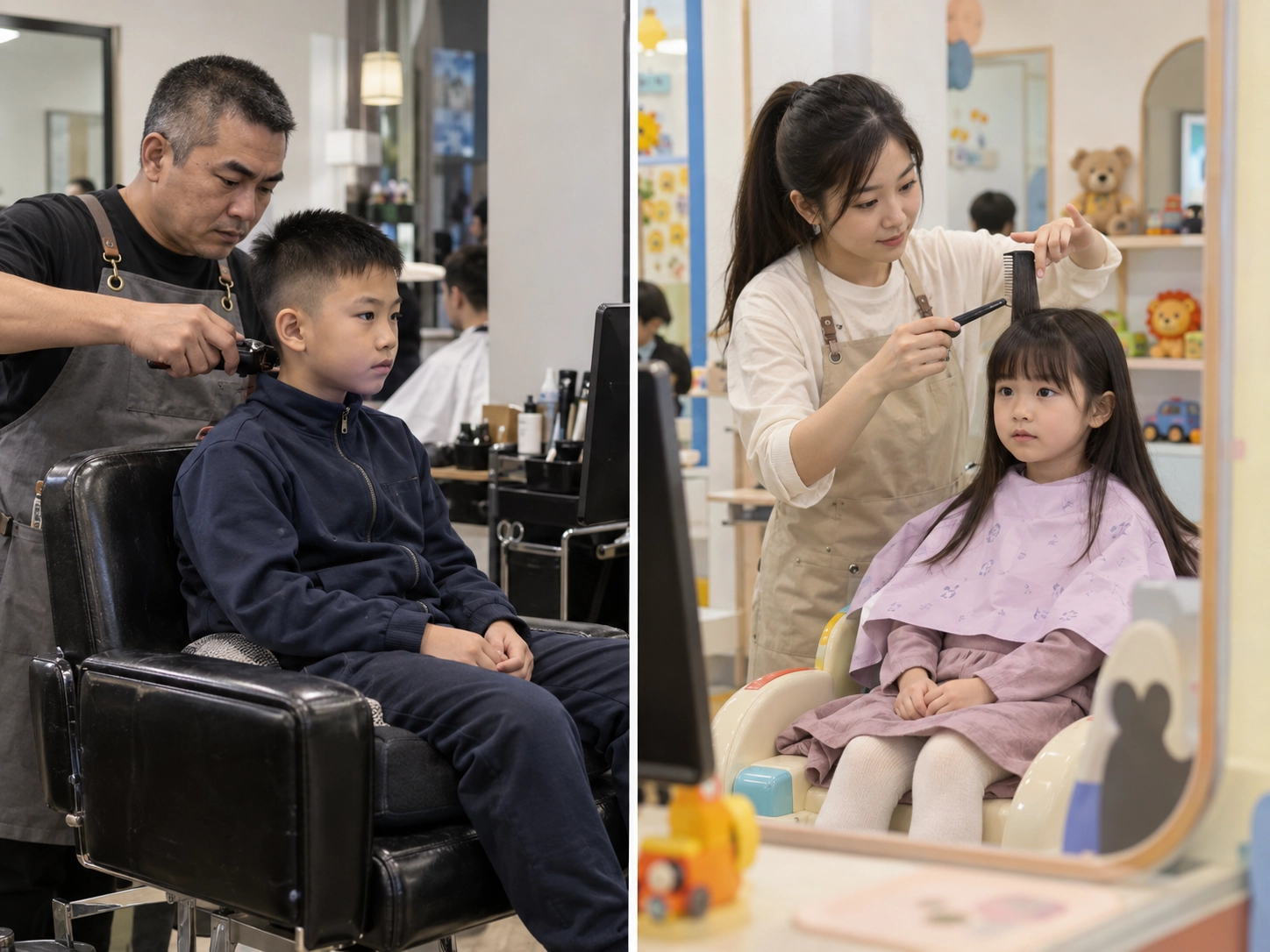兒童剪髮三種店｜一邊已下刀，一邊還在對長度